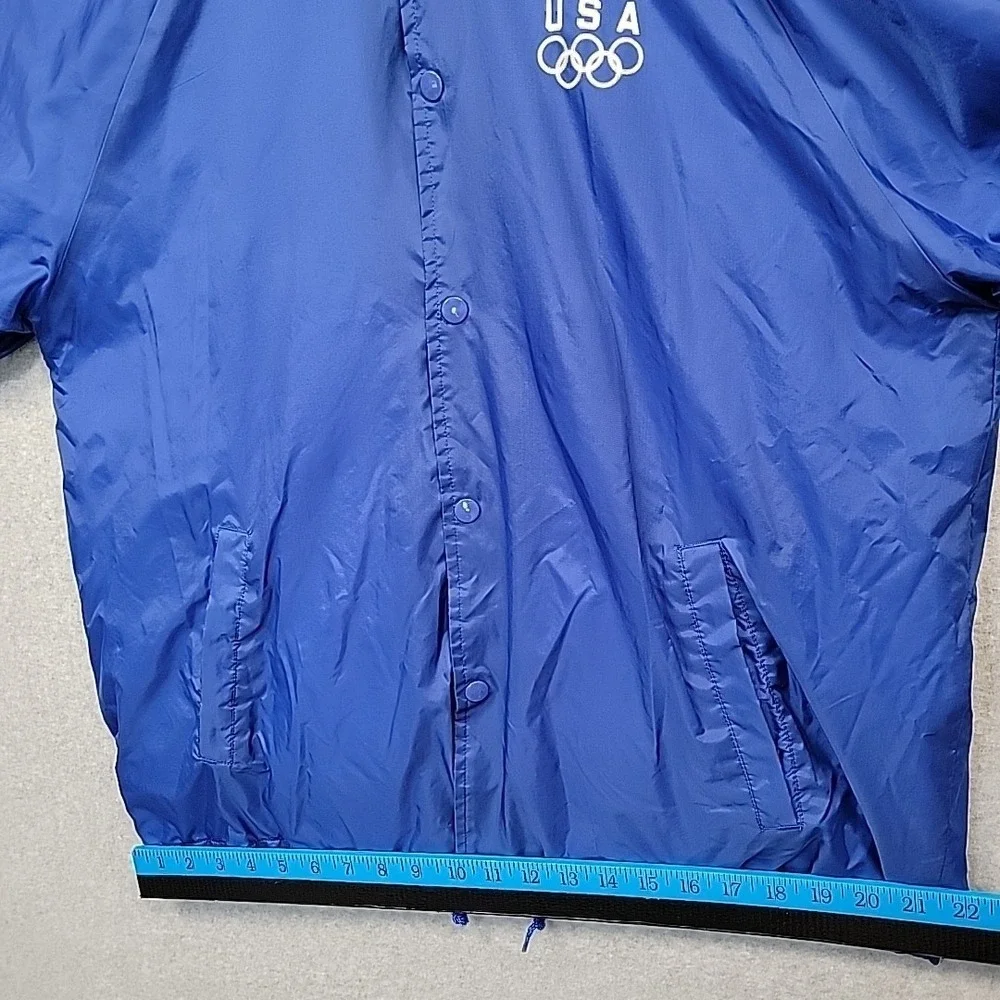 Vintage USA Olympics Team Track Blue Snap Up Jacket Windbreaker Men's M Pockets